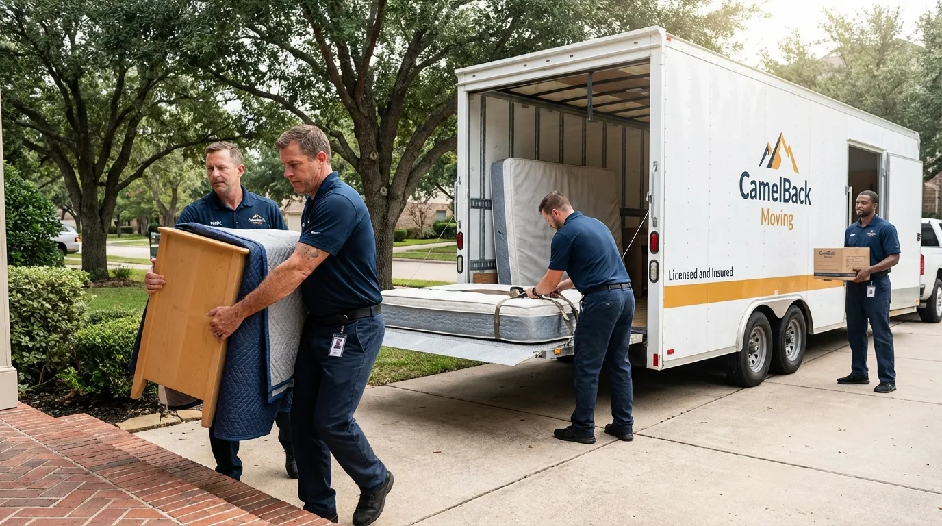 Crew loading residential truck for cross-state move from Waverly, NE
