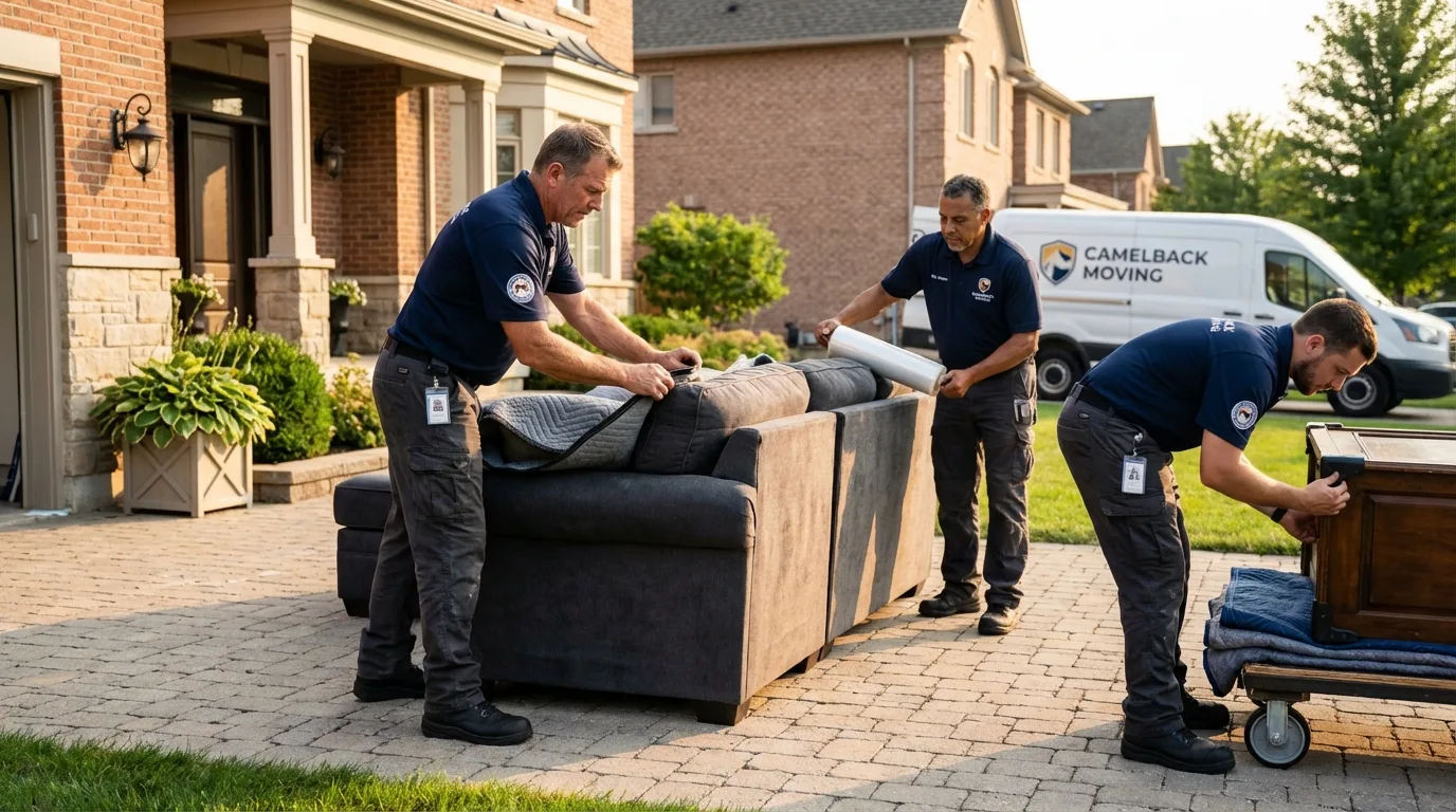 Large estate moving crew wrapping furniture in Waverly, NE